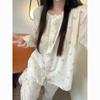 Pijamas Transfronterizos para Mujer Primavera y Otoño 2025 Nuevo de Manga Larga Dulce y Lindo de Alta Gama Cuello Redondo Ropa de Casa Traje de Talla Grande