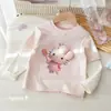 Camiseta de Manga Longa Outono para Meninas Estilo Coreano Estampa de Desenho Animado com Laço 3D, Top Falso Duas Peças, Roupa de Outono para Bebê Menina