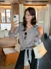 Cardigan Tricotado Casual Outono Novo Estilo Coreano Renda Patchwork Versátil Emagrecedor Gola V Manga Longa Limão Verde Chá para Mulheres