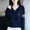 Otoño Invierno Nuevo Estilo Cárdigan de Punto Cárdigan con Cuello en V Estilo Europeo Rayas de Colores Tejido Casual Manga Larga Top Abrigo Suéter Mujer