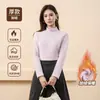 Camiseta térmica de base para otoño e invierno para mujer, cuello semi-alto, forrada de polar, engrosada, corte ajustado, top elástico, versión unisex