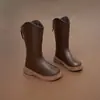 Zapatos para niñas, botas altas para niños, botas altas estilo otoño e invierno, nuevo modelo 2026, botas sencillas de tubo alto tipo princesa para niñas pequeñas, botas de algodón