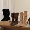 Recién llegado: Botines de Tobillo de Ante con Tacón Alto para Mujer, Botas Largas, Otoño/Invierno 2026 Botas Largas Adelgazantes Marrón Melard