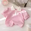Camisa Polo Moderna de Estilo Coreano para Niñas, Nueva Camiseta de Verano con Bordado de Corazón de Manga Corta, Top de Media Manga a la Moda para Bebés