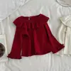 Estilo INS Primavera y Otoño Bebé Lactante Cuello Hoja de Loto Mangas con Adorno de Encaje Manga Larga Camiseta Base Acanalada Falda de Tirantes con Adorno de Encaje para Bebé Niña a Cuadros