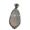 Pingente Ruyi em Forma de Ovo de Pombo com Calcedônia Branca Natural Inlaid, Novo Estilo Chinês Pingente com Fivela de Segurança de Jade Inlaid Banhado a Prata