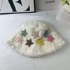 Sombrero de cubo pequeño de felpa de conejo de otoño e invierno para mujer, lindo, con forma de estrella, sombrero de pescador de felpa, cálido, que cubre la cara, sombrero de cubeta