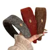 Nuevo Estilo Diadema Ancha de Lana con Etiqueta Dorada Ovalada Otoño/Invierno Corona Alta para la Cabeza Pinza para el Cabello para Flequillo Salida Versátil de Alta Gama