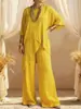 Verão 2026 Novo Europeu e Americano Transfronteiriço Roupas Femininas Conjunto de Duas Peças Algodão Linho Manga Curta Gola Redonda Solto Casual Bainha Irregular