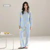 Algodão Puro Novo Pijama de Manga Longa e Calça Longa para Primavera/Outono para Mulheres, Estilo Cardigan, Caimento Solto, Tamanho Grande, Roupa de Casa, Pode Ser Usado ao Ar Livre