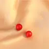 Pendientes Rojos Perla Festivos de Año Nuevo Temperamento Alto Grado Plata 925 Postes Pendientes de Botón Pendientes de Invierno para Mujer Fabricante Mayorista