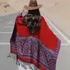 Chal de Punto Vintage con Borlas, Estilo Étnico Floral Colorido, con Capucha, para Mujer, para Viajes en Primavera y Otoño