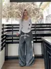 Calça Casual Estampada para Mulheres, Estilo Americano de Outono, Letras Desgastadas, Cordão de Nicho, Perna Larga, Tendência High Street, Calça Solta de Comprimento Total