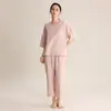 Conjunto de pijama de crepe para casal, primavera e verão, manga três quartos, gola redonda, estilo japonês simples, conjunto de roupa caseira unissex 100% algodão