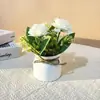 Maceta Mini Artificial de Escritorio con Estilo Nórdico, Crisantemo de 3 Capas, Lazo de Cuerda de Cáñamo, Bonsái, Decoración para Dormitorio y Sala de Estar