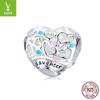 Charm de prata original presente de amor s925 prata esterlina em forma de coração contas soltas feitas à mão banhado a platina moda faça você mesmo acessórios de joias