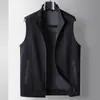 Colete Casual Masculino 2025 Primavera e Outono Tricô Lã High-End Cardigan de Negócios Jaqueta sem Mangas com Gola Alta e Zíper para Jovens