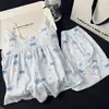Pijama com Bojo para Mulheres, Textura de Algodão Nuvem de Verão, Toque de Luxo, Pode Ser Usado Fora de Casa, Shorts com Alças Cartoon, Conjunto para Casa