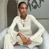 2026 Conjunto de Pijama de Tricô Respirável com Gola Redonda e Mangas Longas, Calça Longa, Outono e Inverno Europeu e Americano, Roupa de Casa Casual e Confortável para Mulheres