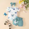 Amazon Bebê Manga Curta Triângulo Hassel Conjunto de Shorts Top de Verão Alfabeto para Bebê Menina Calça Adorável com Cinto de Flores