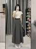 Falda de patinaje con forma de pera para mujer en otoño e invierno, para chicas con sobrepeso mm, cintura alta, aspecto adelgazante, cubre cadera, falda larga línea A, traje, falda plisada