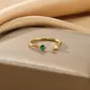 Anillo de Cola de Cumpleaños Abierto de Acero Inoxidable Chapado en Oro de 18K con Piedra de Nacimiento, Anillo Fino de Moda Ins Europeo y Americano, Simple, Lujo Ligero