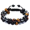 Piedra Ojo de Tigre, Ojo de Gato, Turquesa, Obsidiana con Patrón Rojo, Pulsera Fantasma Verde, Pulsera Tejida de Piedra Natural para Hombres y Mujeres