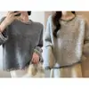 Suéter Tejido de Punto Estilo Perezoso Recortado Vintage Otoño/Invierno Gris Claro Talla Única Otro