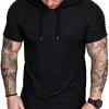 Nueva Camiseta con Capucha Arrugada de Color Sólido Moda Casual Camiseta Deportiva Casual de Manga Corta para Hombre