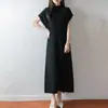 Vestido chaleco de punto de lana pura para mujer, nuevo estilo otoño e invierno, cuello semi-alto, ceñido a la cintura, por encima de la rodilla, vestido base extra largo