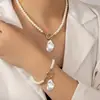 Colar de Pérolas Imitação Barrocas Multicamadas Estilo Chanel Pulseira Clavícula Conjunto Corrente de Pescoço Nicho de Luxo Leve Retrô Moda