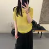 Blusa de Tricô Vazada com Gola Redonda Estilo Preguiçoso para Mulheres, Manga Curta, Malha Fina de Verão, Nova, Caimento Solto, Camiseta Elegante e Moderna