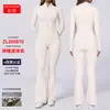 Macacão esportivo de peça única com meio zíper, manga longa, para yoga de alta intensidade, acinturado, que levanta o bumbum, com calça flare, para fitness feminino.