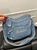 Bolsa de Mezclilla de Gran Capacidad con Bordado de Letras Retro, Bolso de Hombro para Mujer con Múltiples Compartimentos para Almacenamiento, Adecuado para Viajes Diarios y Uso Cruzado