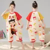 Pijama de una pieza para niños Verano Delgado Niñas Verano Algodón Puro Niños Grandes Niñas Una Pieza Manga Corta Nezha Nuevo Estilo 2025