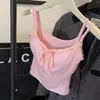Chica Dulce Picante Top de Tirantes con Lazo Cinturón Almohadilla para el Pecho Copa Fija Uso Interior Uso Exterior Espalda Bonita Parte Inferior Corta Top Envolvente para el Pecho