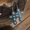 Brincos de argola TUME transfronteiriços em alta, estilo retrô boêmio europeu e americano, brincos de argola com cruz de turquesa, joias de orelha, brincos femininos