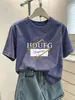 Camiseta de manga corta tie-dye azul con diseño único para mujer, moderna y versátil, adelgazante, hombro normal, top de algodón puro, verano 2026