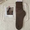 2026 Calcetines Básicos para Mujer Estilo Japonés para Primavera y Otoño, Color Gris, de Media Pantorrilla, Costilla de Puntada Doble, Color Sólido, Largos, Venta al por Mayor