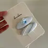 Grampo de Cabelo com Laço Listrado Azul Menta Quebra-Clipes Grampo para Franja de Menina pequena conjunto Grampo Bico de Pato Grampo para Cabelo Quebrado Infantil