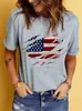 Tamanhos Europeus TransfronteiriçosProdutos Transfronteiriços Camiseta Estampada Dia da Independência Americana Manga Curta Gola Redonda Top Casual Verão
