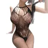 Lencería Sexy para Mujer, Pecho Pequeño, Abertura, No Necesita Quitarse, Seda Negra Coqueta, Tentación de Deseo Puro, Pijama Sexy, Malla de una Pieza, Talla Grande