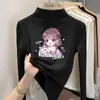 Y2373# Camiseta Infantil de Fleece com Manga Longa Camiseta Grossa Infantil para Meninas Camiseta Básica com Gola Alta Meia Top