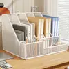 Porta-arquivos vertical de mesa com várias seções, caixa de arquivo dedicada para material de escritório, prateleira para armazenamento de livros