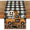 Toalha de mesa de Halloween transfronteiriça com estampa de caveira e morcego, banner de toalha de mesa para decoração de festa de feriado para sala de jantar interna