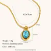 Collar Nicho Elegante Transfronterizo Europeo y Americano Acero Inoxidable Chapado Oro 18K Espejo Zircón Azul Gota de Agua Collar Lujo Accesible para Mujer