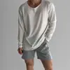 Camiseta de Manga Larga de Punto Ligera, Transpirable y Protectora del Sol para Hombre, Camiseta Casual Holgada de Estilo Americano para Verano