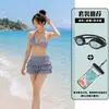Traje de baño reductor para mujer con cobertura de cadera, conjunto de tres piezas con tirantes, bikini a cuadros, triángulo a cuadros