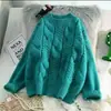 Suéter feminino novo e moderno para outono e inverno com gola redonda, estilo solto e casual, top de tricô trançado, malha de base