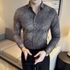 Camisa Masculina de Manga Comprida com Estampa Floral Douyin Verão 2024 Marca da Moda Masculina Casual Versátil Camisa com Gola Quadrada